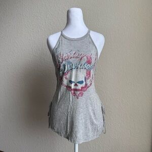 Harley-Davidson Gray Pink Graphic Fitted Tank Top